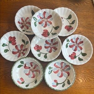 Blue Ridge Pottery Whirligig Fruit Dessert Bowls Set 8